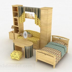 田舎のベッドキャビネットの組み合わせ3Dモデル