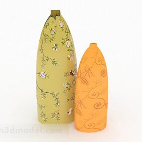 3д модель комбинированной вазы с желтым рисунком дна