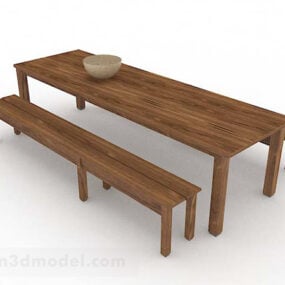 Wooden Dining Table With Bench 3d model