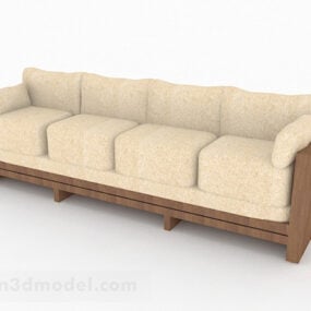 Modelo 3D de móveis de sofá com vários assentos de madeira marrom