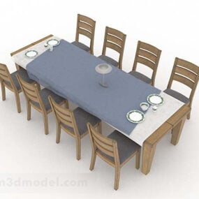 Rectangular Wooden Dining Table Chair 3d model