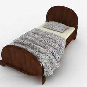 Rural Wooden Single Bed Furniture Design 3d model
