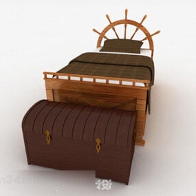 Ship Theme Wooden Single Bed 3d model