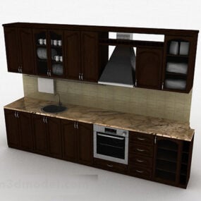 Yksinkertainen eurooppalainen puinen keittiökaappi 3D-malli