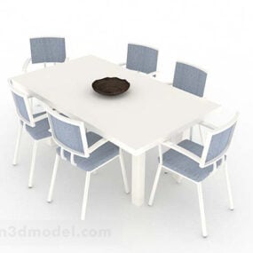 Kursi Meja Makan Biru Putih Sederhana model 3d