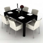 Siyah Beyaz Yemek Masası Sandalye Dekor Seti