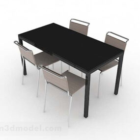 โต๊ะรับประทานอาหารและเก้าอี้ไม้สีดำแบบจำลอง 3 มิติ