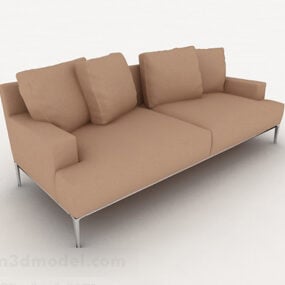 Simple Brown Casual Double Sofa 3d model
