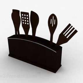 نموذج بسيط لأدوات المطبخ باللون البني ثلاثي الأبعاد