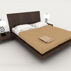 Simple Casual Brown Double Bed 3d model