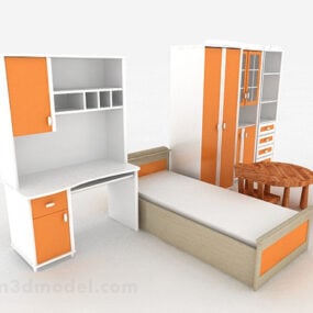 Furnitur Tempat Tidur Single Anak Sederhana model 3d