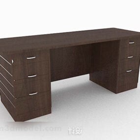 Bureau simple en bois marron foncé modèle 3D