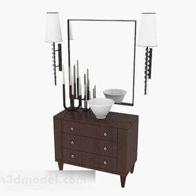 طاولة تزيين لغرفة النوم مع مرآة مستطيلة نموذج ثلاثي الأبعاد