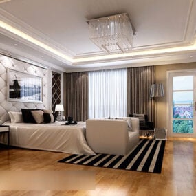 Basit Avrupa Tarzı Ev Yatak Odası İç 3d modeli