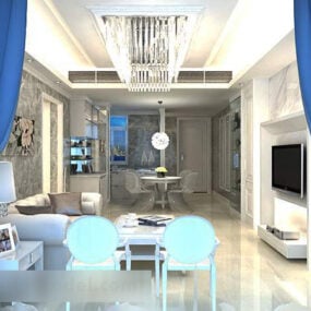 Simple White Style European Living Room 3d model