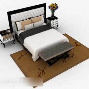 Prosty europejski projekt Białe podwójne łóżko Model 3D