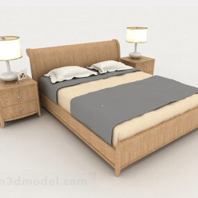 3д модель простой мебели с деревянной желтой двуспальной кроватью