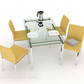 Simple Glass Dining Table And Chair 3d model