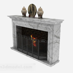 Gray Stone Fireplace 3d model