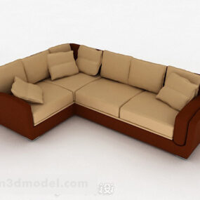 Mô hình 3d nội thất ghế sofa nhiều chỗ màu nâu đơn giản