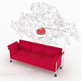Mẫu 3d Sofa nhiều chỗ ngồi màu đỏ tại nhà đơn giản