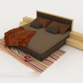 Simple Home Wooden Dark Brown Double Bed 3d model