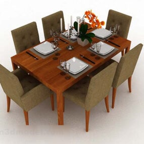 Simple Home Wooden Dining Table Chair Set 3d model