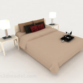 Einfaches hellbraunes Doppelbett 3D-Modell