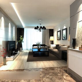 Einfaches Wohnzimmer-TV-Schrank-Innenraum-3D-Modell