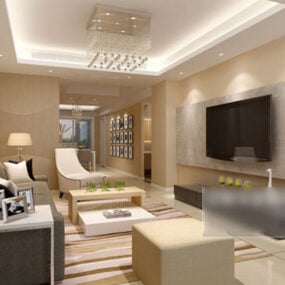 Einfaches Wohnzimmer-Deckendekorations-Interieur-3D-Modell