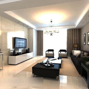 Jednoduchý obývací pokoj záclony interiéru 3D model