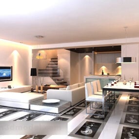 Simple Living Room Sofa Interior 3d model