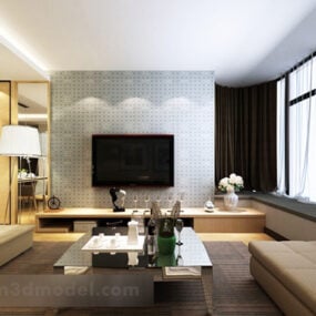 Einfaches Wohnzimmer-TV-Wand-Interieur-3D-Modell