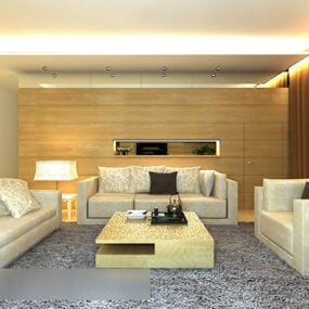 Mô hình 3d nội thất phòng ấm áp đơn giản
