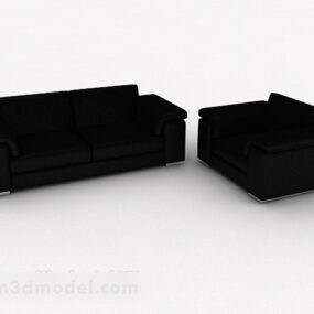 طقم أريكة سوداء حديثة بسيطة نموذج ثلاثي الأبعاد