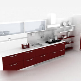 خزانة مطبخ حمراء بسيطة نموذج ثلاثي الأبعاد