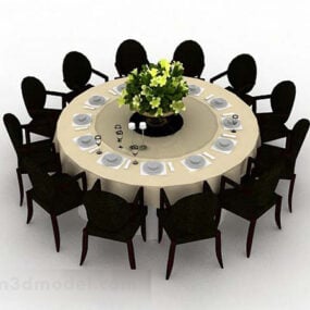 Restaurant Large Round Dining Table Chair 3d model