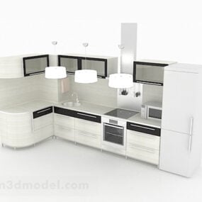 خزانة مطبخ بسيطة بيضاء على شكل حرف L نموذج ثلاثي الأبعاد