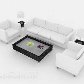 Simple White Wood Sofa 3d model