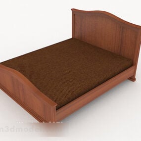 نموذج سرير خشبي بني بسيط ثلاثي الأبعاد