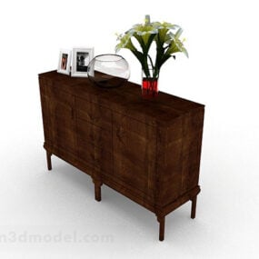 Дерев'яна коричнева шафа з квітковим горщиком 3d модель