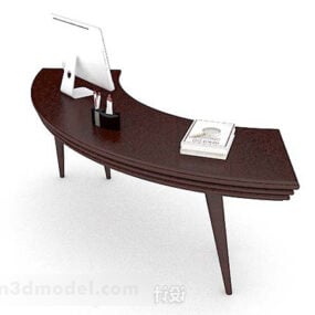 שולחן כתיבה מעוקל פשוט מעץ דגם תלת מימד