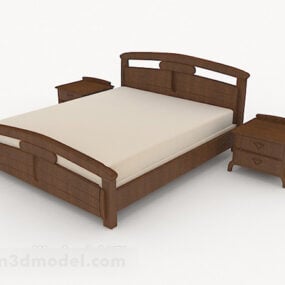 Simple Wooden Home Brown Double Bed 3d model