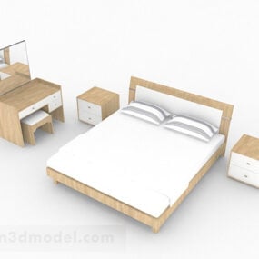 Simple Wooden Home Double Bed 3d model