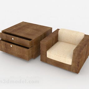 Simple Wooden Single Sofa 3d model