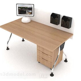 Einfaches hellbraunes Schreibtisch-3D-Modell aus Holz