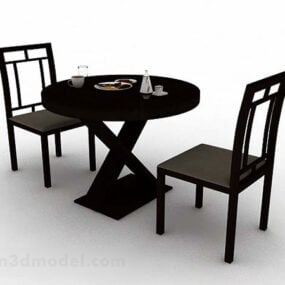 Houten ronde eettafel en stoel 3D-model