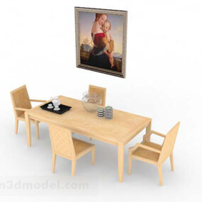 Simple Wooden Yellow Dining Table And Chair 3d model
