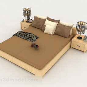 Simple Wooden Yellow Double Bed 3d model