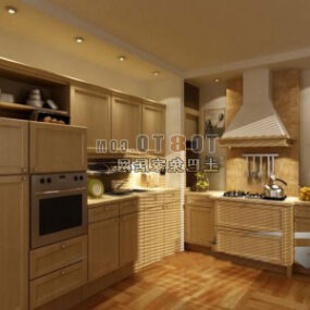 3д модель интерьера белого кухонного шкафа из массива дерева в европейском стиле